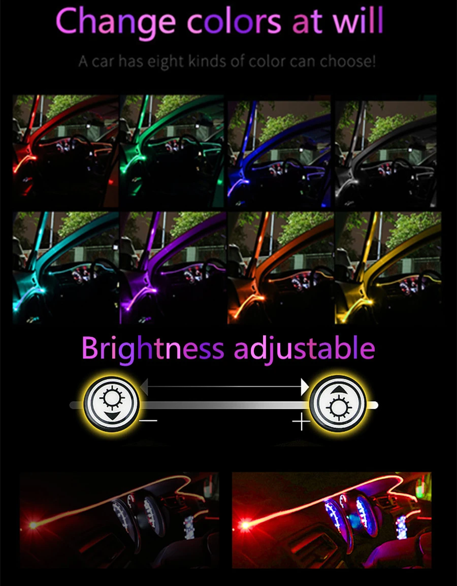 Универсальный 6 в 1 RGB светодиодный светильник с 8 м декором для салона автомобиля неоновый EL волоконно-оптический светильник Bluetooth управление приложением 12 в атмосферный светильник