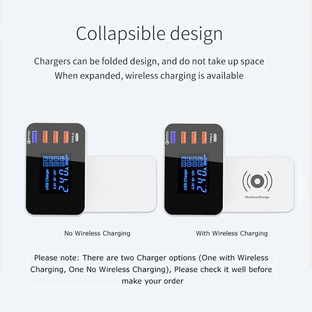 ЖК-дисплей QI Беспроводное зарядное устройство Quick Charge QC 3,0 Smart usb type C адаптер питания для быстрой зарядки для iPhone samsung UK US EU