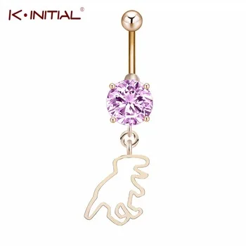 1Pcs Unisex Gift Jewelry Cute Gold Silver Plated Dangle Dinosaur Belly Button Body Zircon Ring Navel Piercing Sexy Body Jewelry