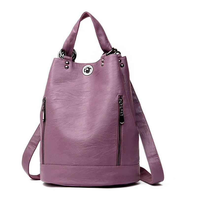 Женский рюкзак mochila feminina, повседневный многофункциональный женский кожаный рюкзак, женская сумка через плечо, сумка для путешествий - Цвет: Фиолетовый