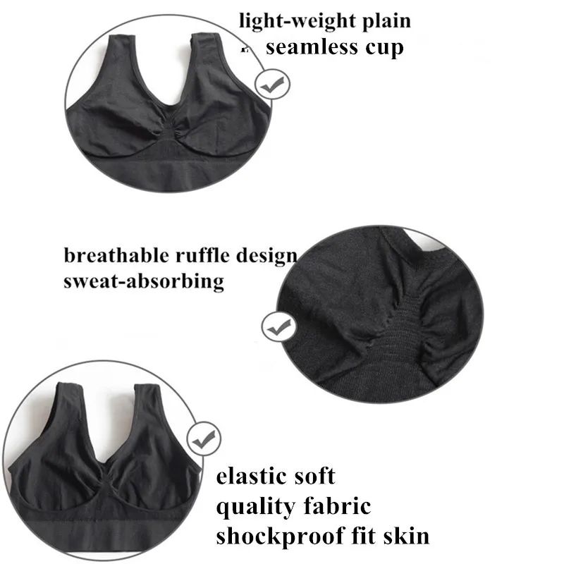 S-3XL plus size Women Seamless Wireless black white sports bra Stretch Running gym tanks Fitness Underwear Comfort Yoga Bra