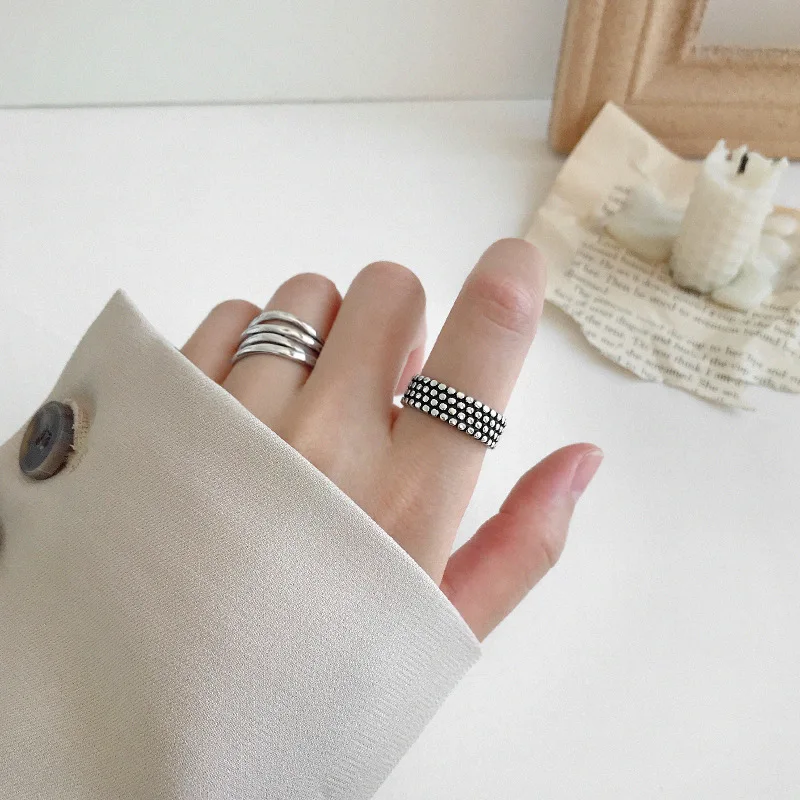 

Silvology 925 Sterling Silver Bead Surface Rings Silver Vintage Round Bead Row Japan Korea Style Rings For Women Elegant Jewelry