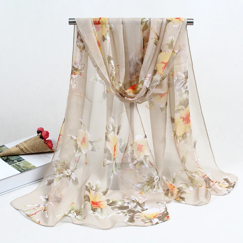 

Scarf Woman Muslim Hijab Silk Female Summer Print flowers Silk Feeling Polyester Scarf Spring And Autumn Women Scarves FZ055
