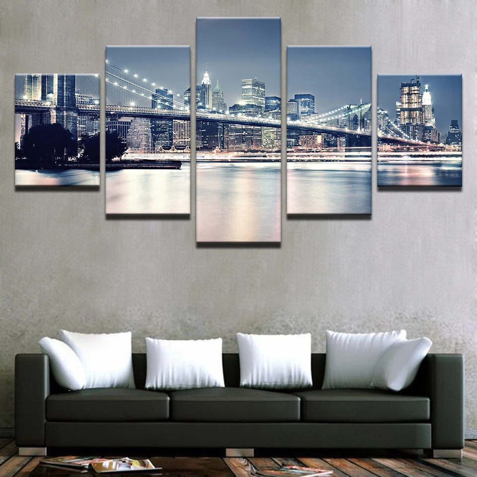 Canvas-Paintings-Living-Room-Decor-Prints-Posters-5-Pieces-Beautiful-Brooklyn-Bridge-City-Night-View-Pictures (2)