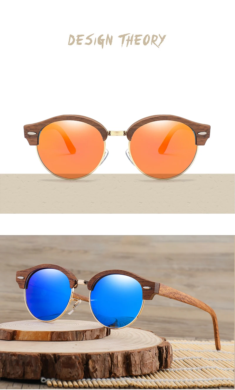 Полуоправы круглые деревянные солнцезащитные очки для мужчин и женщин поляризованные UV400 женские солнцезащитные очки хороший подарок