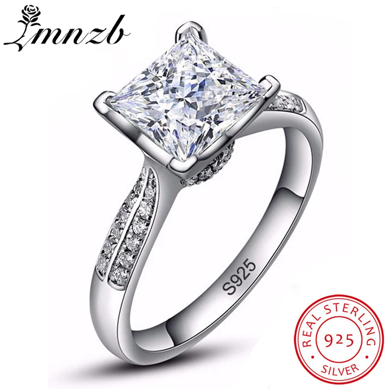 

LMNZB Luxury 2.5 Carat Solid 925 Sterling Silver Halo Wedding Ring Princess Cut CZ Stone Fashion Jewelry For Women LR038