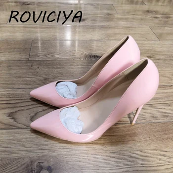 

Clear stock! Pink Classical Women Pumps 12 cm Stilettos Shallow Pointed Toe Thin High Heels Woman Party Shoes ROVICIYA