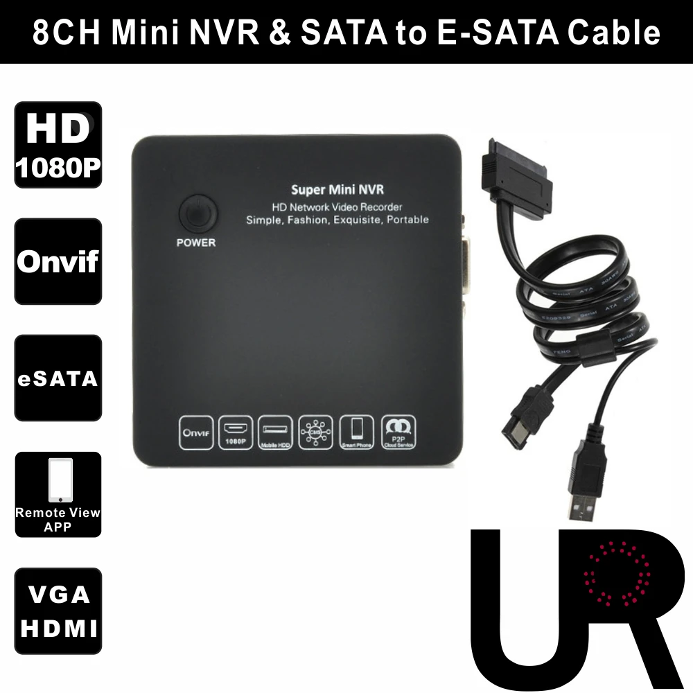 2016 New 8CH Super Mini Desktop NVR and Decoder and Cable Support 2.5 inch SATA HDD with E-SATA Port 