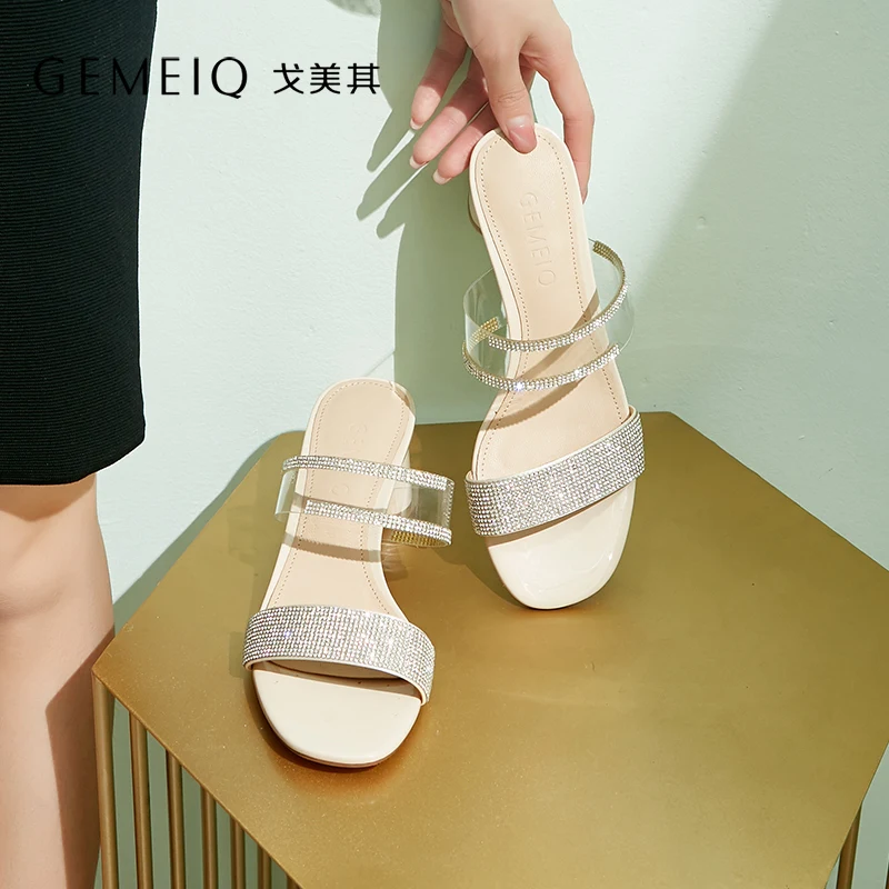 

GEMEIQ 2019 PVC Jelly Slippers Open Toe High Heels Women Cool slippers Korean Style shoes bling bling shoes woman