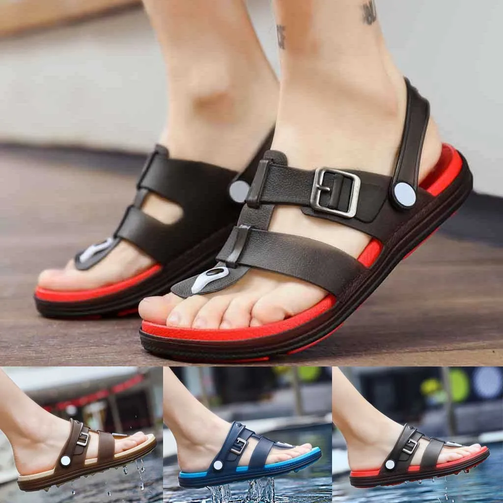 

2019 Men's Rubber Sandals Spring Summer Shoes Non-Slip Clip Toes Sandal Flat Heel Beach Sandal Outdoor Fashion Loafers Slides