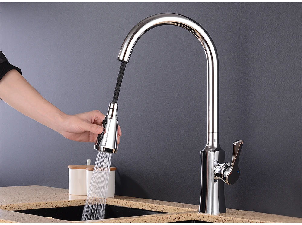 Chrome Kitchen Faucet Tap Rotation Mixer Swivel Pull Out Durable Sink Sprayer Single Hole  Sink Mixer Faucet