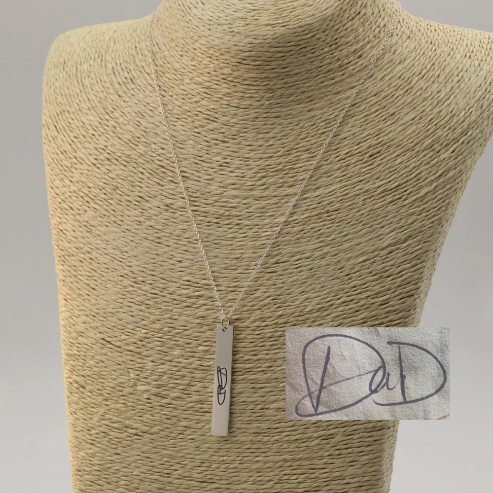 Sterling Vertical Signature font b Necklace b font 925 Silver Chain Custom Hand Written Bar Name