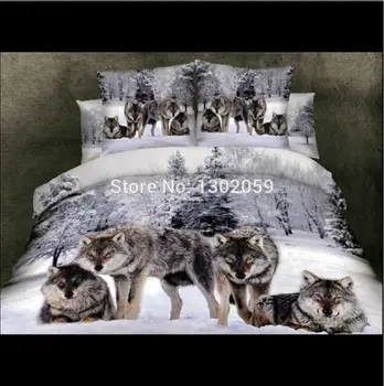 

Free Shipping 3D 100% Cotton Snow Wolf Tree Animal 4Pcs Bedding Set---King Queen / Free Shipping