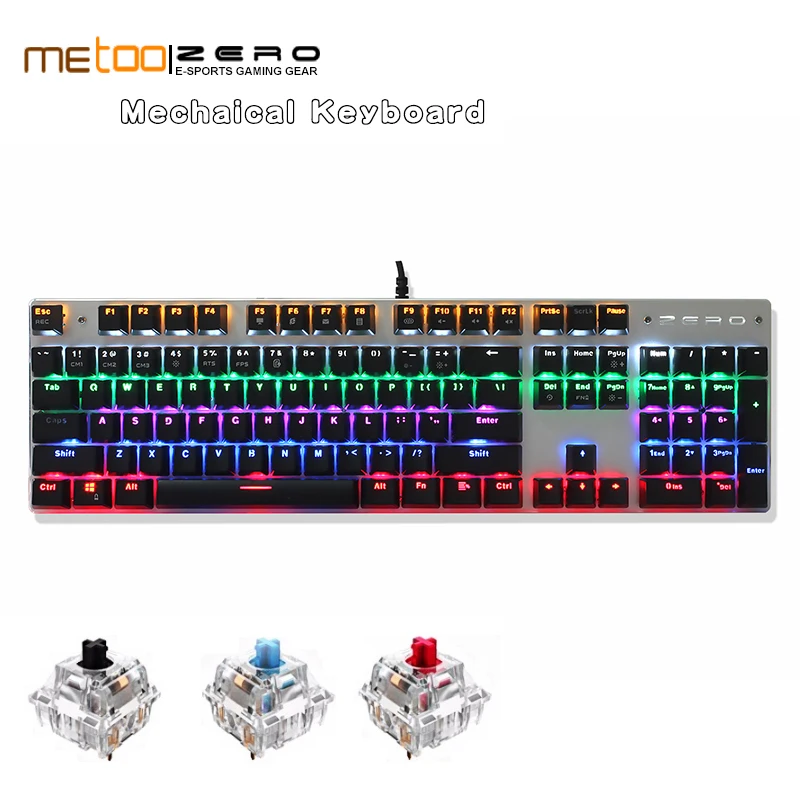 Новая Механическая клавиатура Metoo, 87/104, анти-привидение, светящийся, синий, черный, светодиодный, с подсветкой, проводная игровая клавиатура, иврит/русский
