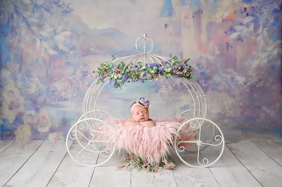 Newborn photography props baby studio shot little bed princess bebe props white elegant iron art pumpkin cart