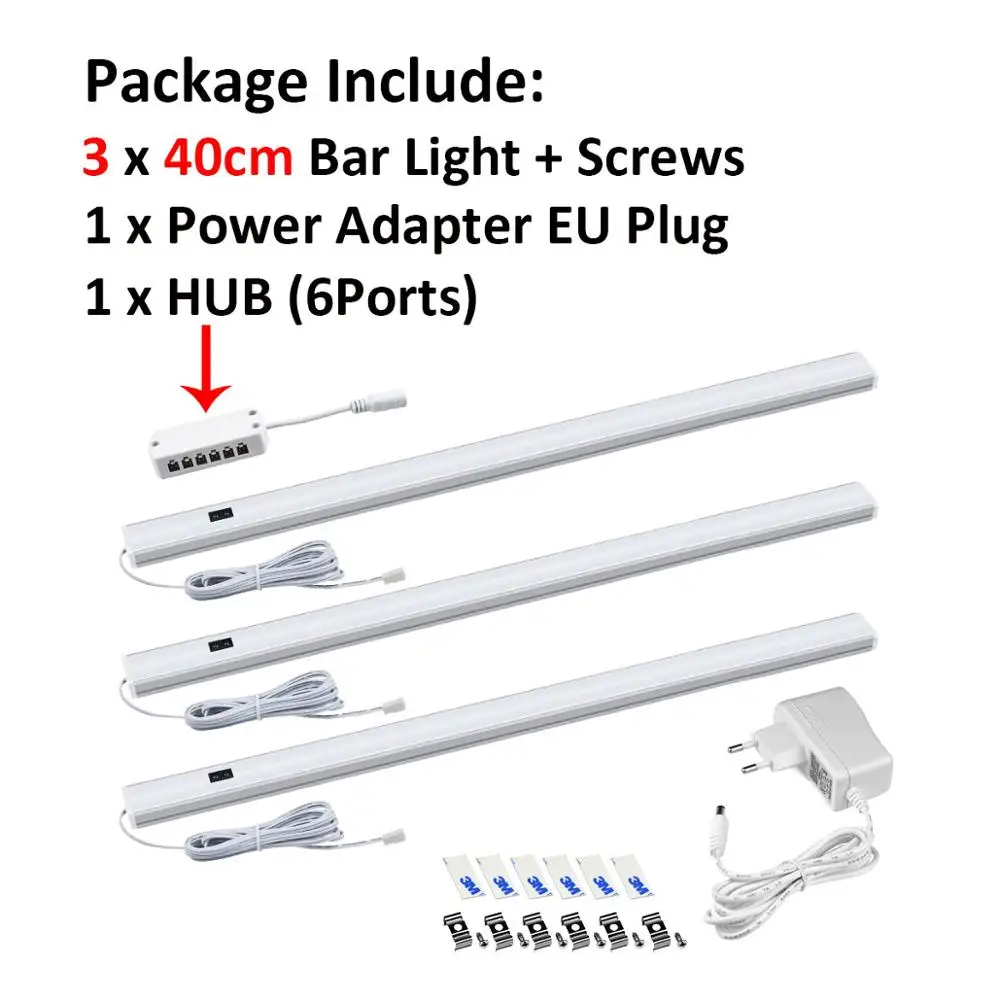 Ручная развертка переключатель движения Сенсор светодиодный 12V бар светильник полоски шкаф Кухня светильник Спальня шкаф для одежды шкаф ночника 30/40/50 см - Испускаемый цвет: 3 pcs 40cm with Plug