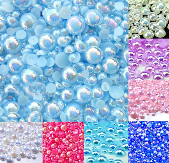 

500Pcs Mixed 2-10mm Blue AB Half Round Pearl Beads Craft Cabochon Scrapbook Decoration Flatback Nail Art Garment Beads DIY