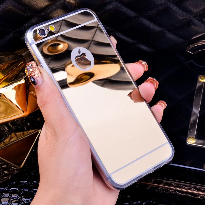 Роскошный модный зеркальный Мягкий ТПУ чехол для iPhone 4 4S 5 5S SE 6 6S 6Plus 6SPlus 7 7Plus 8 plus X