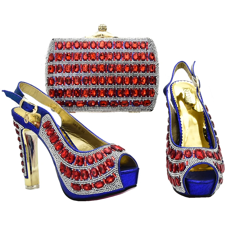 

New Design Shoes and Bag Set Italian Sets Italian Shoes with Matching Bags Fashion Women Shoes and Handbag Wedding in Blue