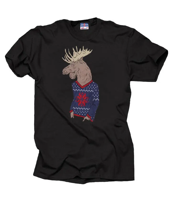 Ugly Christmas Sweater Hipster Moose Cool Xmas T-Shirt GiftMale Hip Hop funny Tee | Мужская одежда