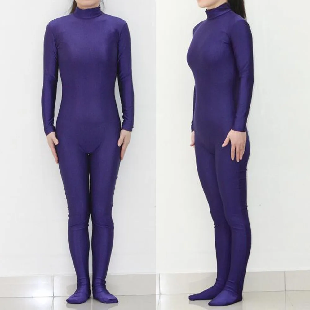 Cosplay&ware Lycra Womens Long Sleeve Black Unitard Mock Neck Hoodless Spandex Dance Zentai Bodysuit Full Body Tight Skin Suits For Cosplay -Zentai shop online