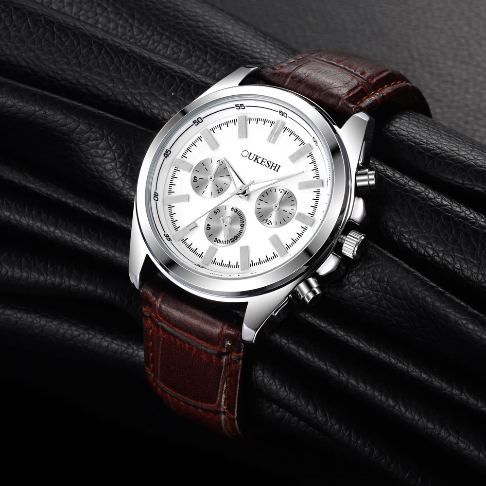 

OUKESHI Hot Sale Leather Strap Quartz Men Watch Top Brand Luxury Fashion Male Wristwatch Business Analog Watches Casual Relojes