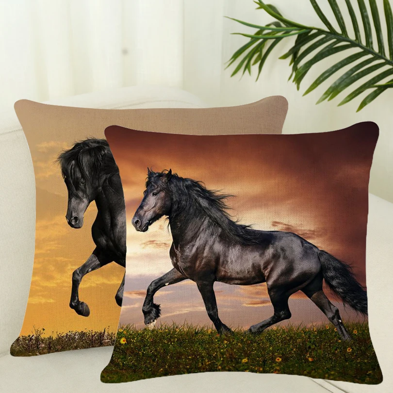 3D Horse Animals Pattern Cotton Linen Throw Pillows Cushion Pillow