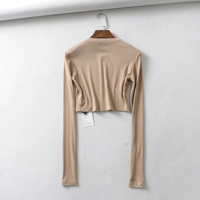 BRADELY MICHELLE 2019 Women Summer Soft Sexy Slim Knitted Cotton Crop Tops Super Long-sleeve Basic O-neck t-shirt female