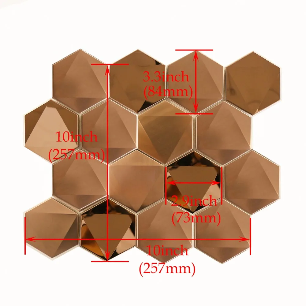 Домашняя мозаика оптовая продажа розовое золото 3D шестиугольник из нержавеющей