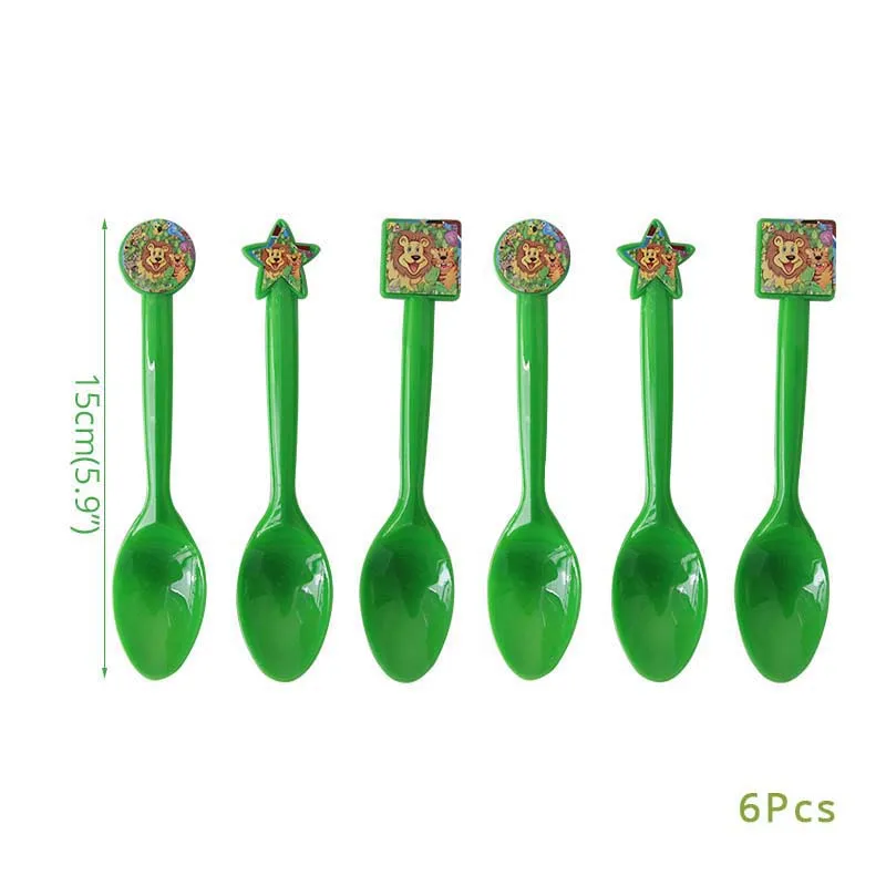 Jungle Party Animal Foil Balloons Zoo Animal Jungle Theme Birthday Party Decoration Kids Birthday Balloons Safari Party Decor - Цвет: 6pcs Plastic Spoons