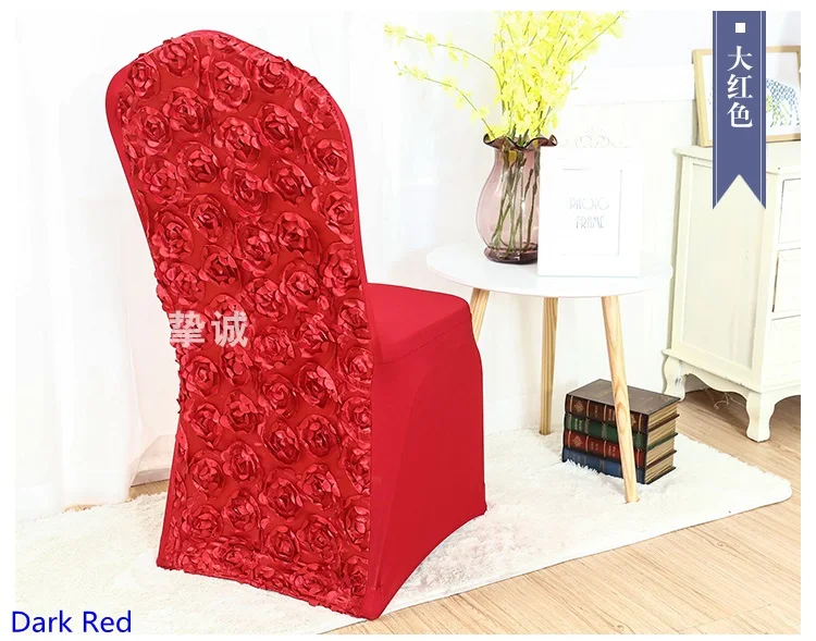 Различные цвета спандекс чехлы на стулья стул с розочками чехол цветок розы Дизайн лайкра для свадебного банкета отеля украшения - Цвет: DARK RED