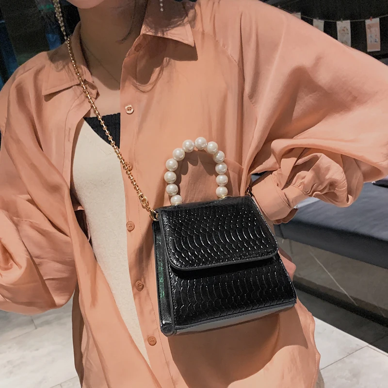 

Alligator Chains Pearl Tote Bag Women Handbags Fashion PU Leather Women's Designer Crocodile Pattern Shoulder Messenger Bags Ins