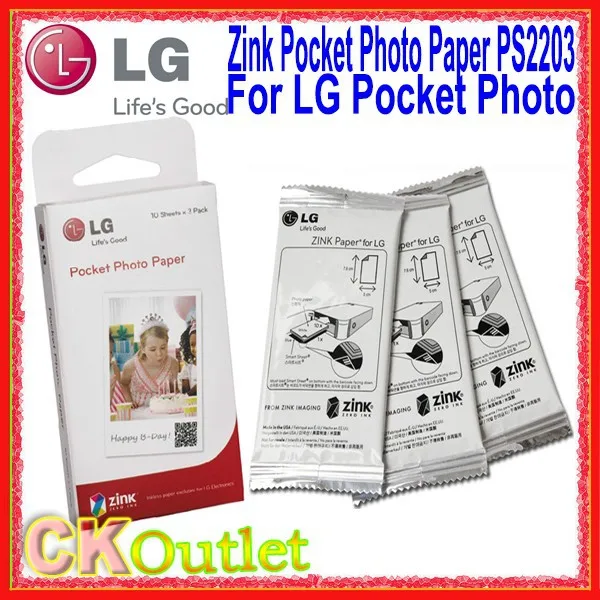 30 Sheets Pcs LG Zink Pocket Photo Paper PS2203 Smart Mobile Printer Paper For LG PD221 PD233