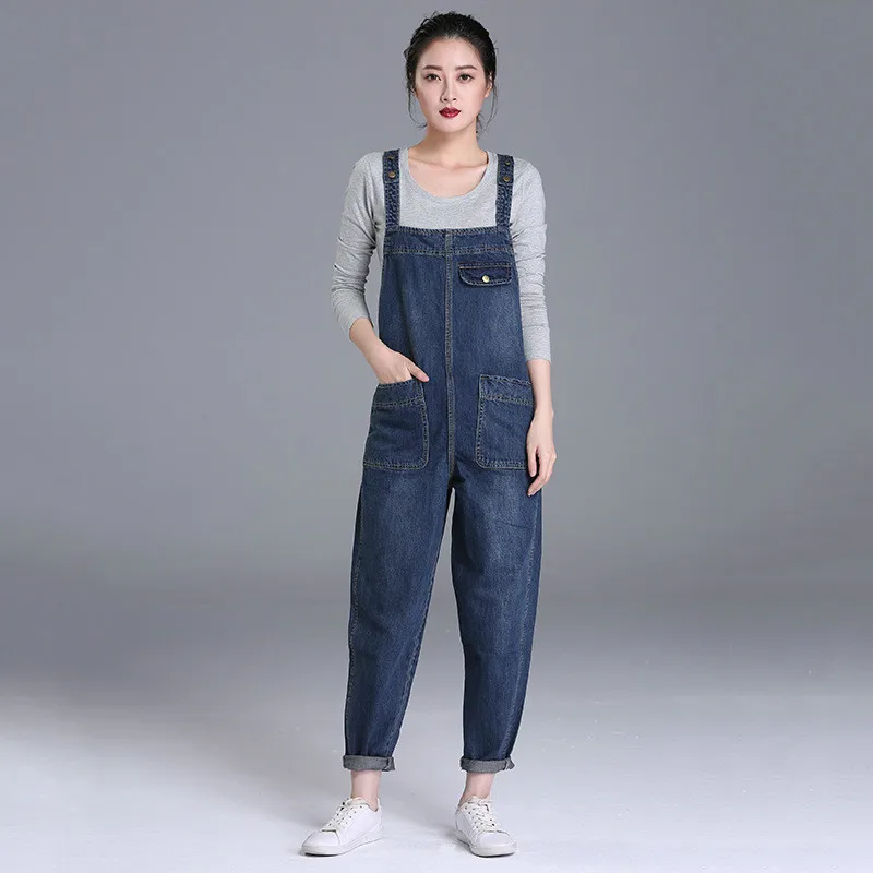 Весенние джинсовые женские джинсы брюки корейские свободные большие размеры 4xl 5xl 6xl повседневные джинсы для девочек с высокой талией синие комбинезоны на подтяжках