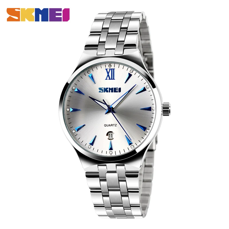 SKMEI Men Women Stainless Steel Quartz Wristwatches Top Brand Calendar Fashion Watch Waterproof Sport Watches Relogio Masculino 