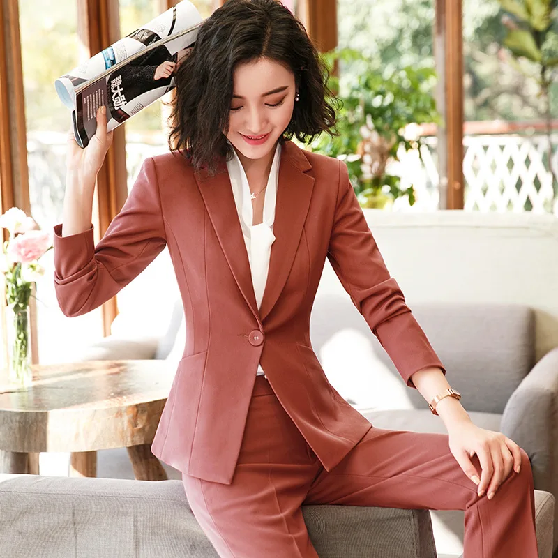 

Professional wear suit female 2018 new fashion temperament long-sleeved caramel color suit trousers two-piece women's clothing