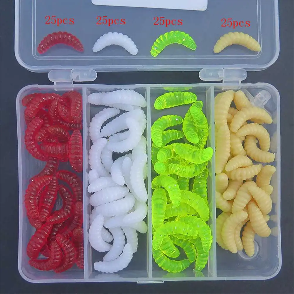 

Mounchain 100Pcs/Set Fishing Lure 4 colors Soft Silicone Worm Bait Set Sea Fishing Tackle Wobbler Fishing Lure Tackle Box