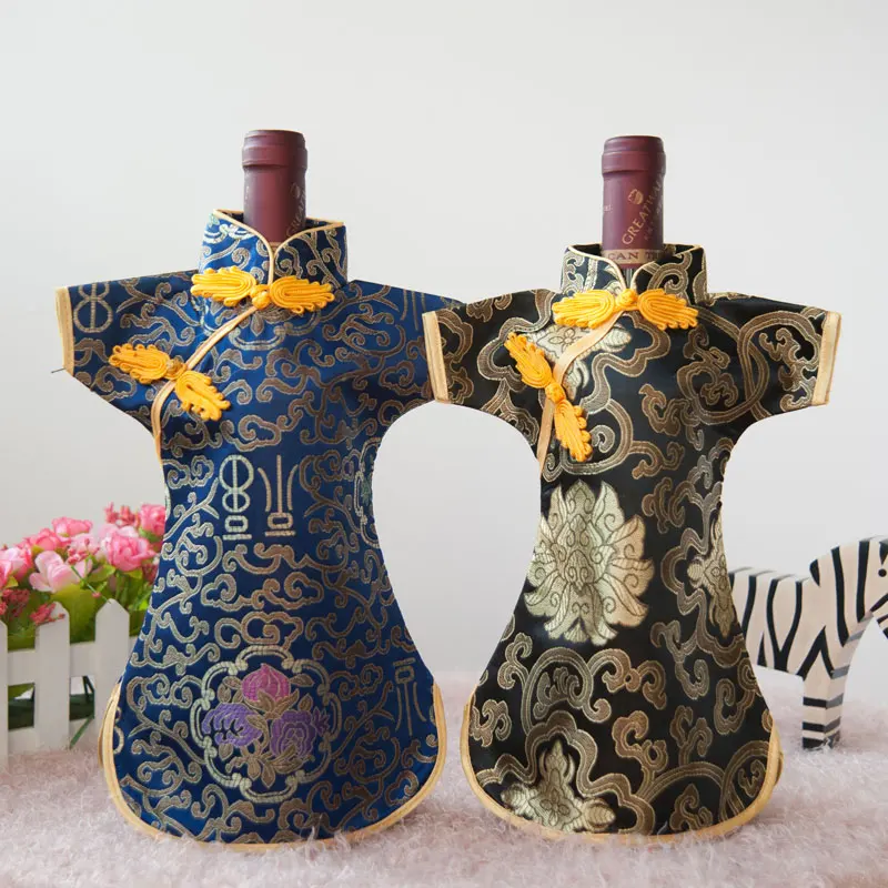 Элегантная ткань в китайском стиле сумки для винных бутылок свадебные украшения стола чехол для вина шелковая парча мешок пыли для винных бутылок 2 шт./партия