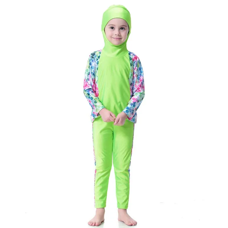Мусульманский купальный костюм мусульманская купальная одежда купальный костюм с полным покрытием для девочек купальный костюм с хиджабом для детей, скромный мусульманский купальный костюм, B2007