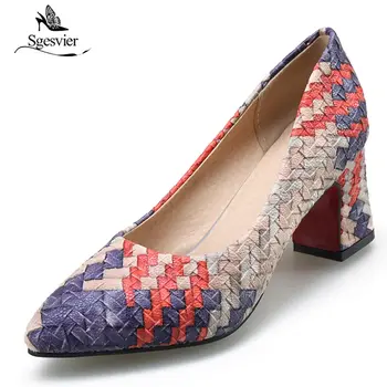 

Sgesvier 2018 big size 33-43 High heels shoes 7cm shallow pointed toe fashion shoes party women pumps four seasons OX449