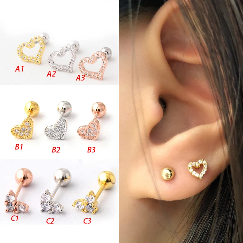 

Stainless steel Cubic zircon heart earring tragus Helix Conch Daith piercing jewelry