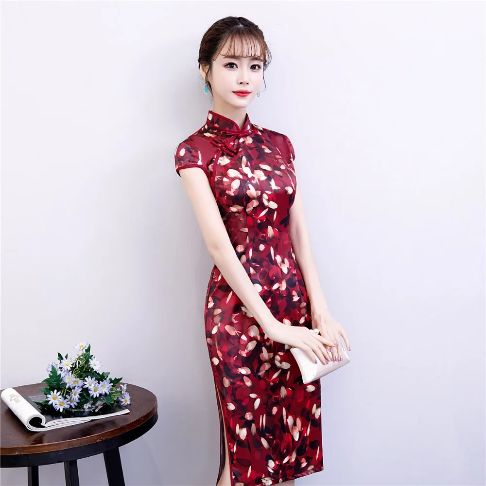 Шанхай история 2019 цена завода китайский стиль платье короткий рукав цветочный Qipao платье длиной до колена Недорогой Китайский женский