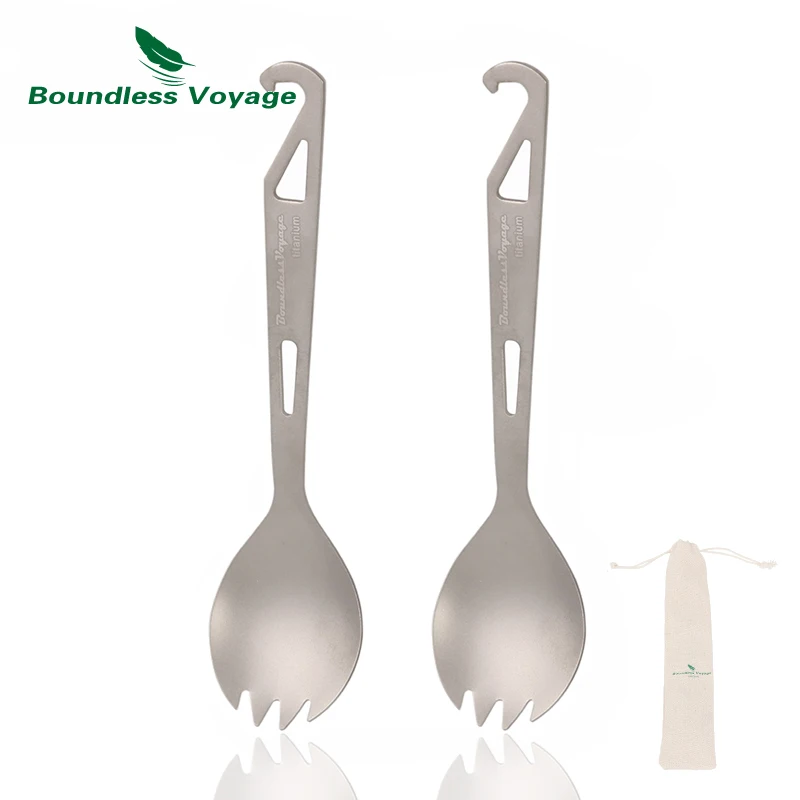 

Boundless Voyage Titanium Spork with Beer Beverage Bottle Opener Outdoor Camping Dual-purpose Tableware Cutlery