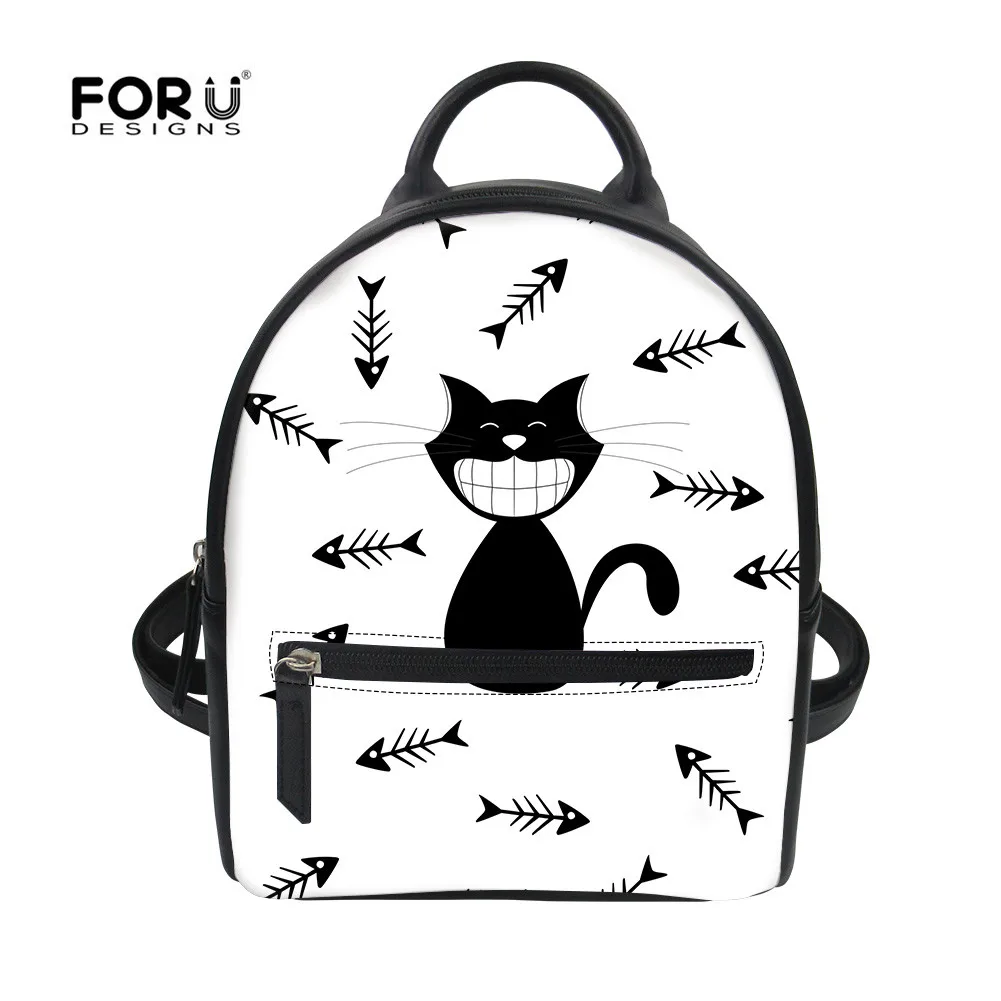 

FORUDESIGNS Cute Cat Backpack For Teenager Girls Fashion Women Pu Small Summer Rucksack Casual Animals Printing Korean Style Bag