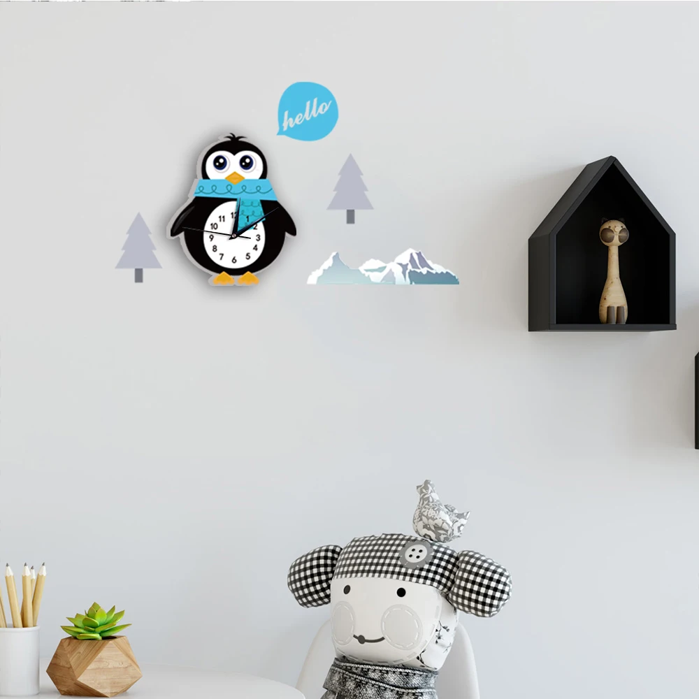 3D настенные часы мультфильм Пингвин узор Horloge Silent Современные Кварцевые Diy