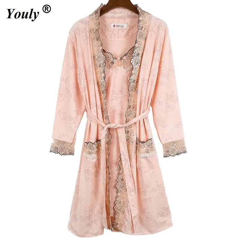 Woman Cotton Lace Robes Sets 2022 Embroidered Floral Sexy Female