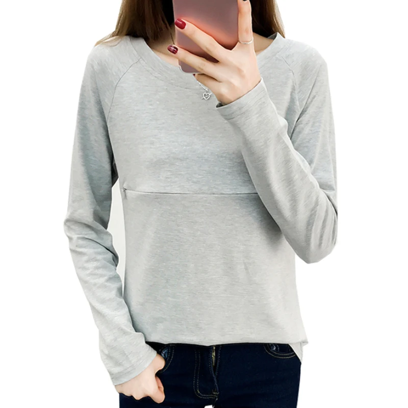 

Maternity Casual Nursing Tops T Shirt Long Sleeve Solid Breastfeeding Top Tees Breastfeed Clothes for Pregnant Women 2019 Spring