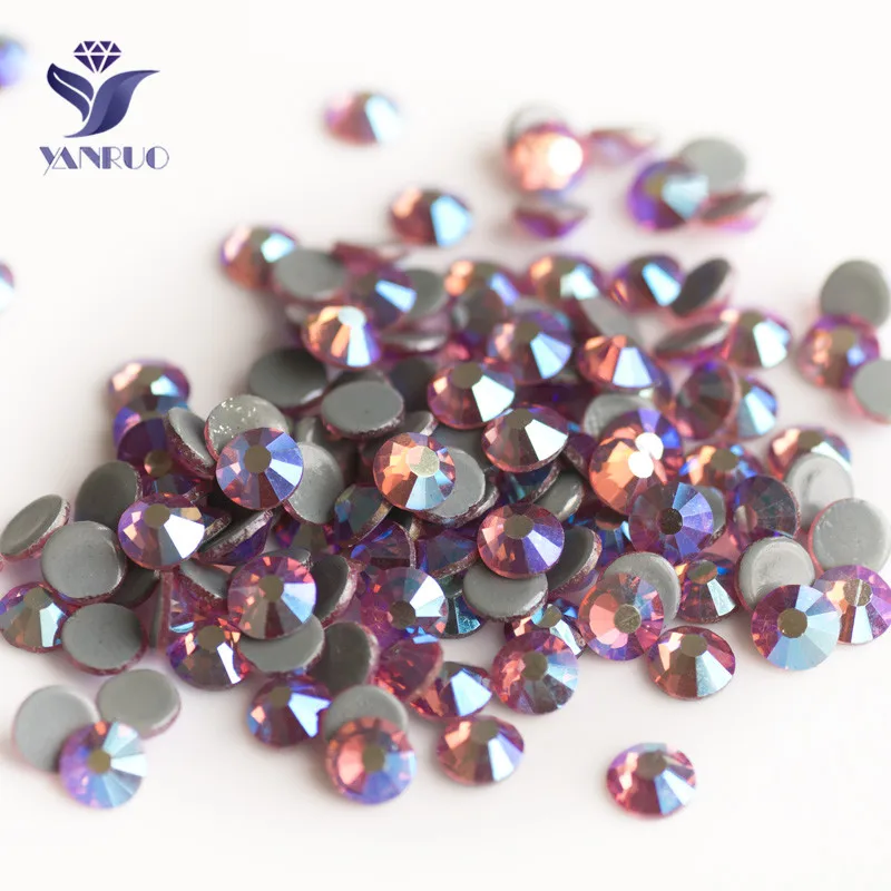 

YANRUO 2058HF Rose AB Flat Back Strass Hotfix Rhinestones Crystal Heat Transfer Iron on Dress Crystal Stones