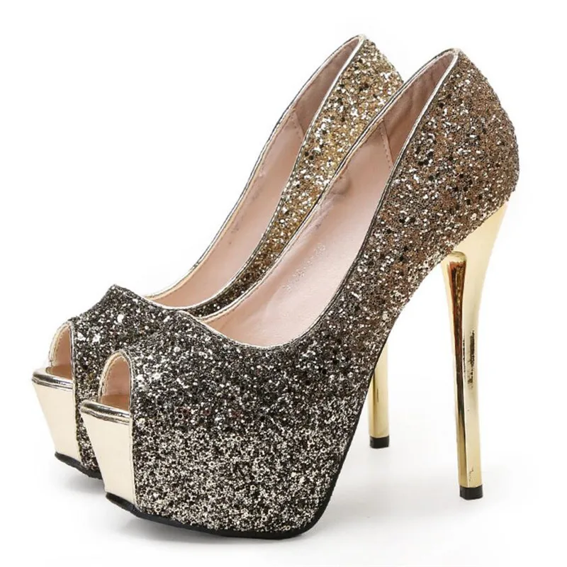 

Wonen Pumps Fashion Office Shoes Peep Toe Thin Heels Slip On Sequined Cloth 14CM High Heels Woman shoes