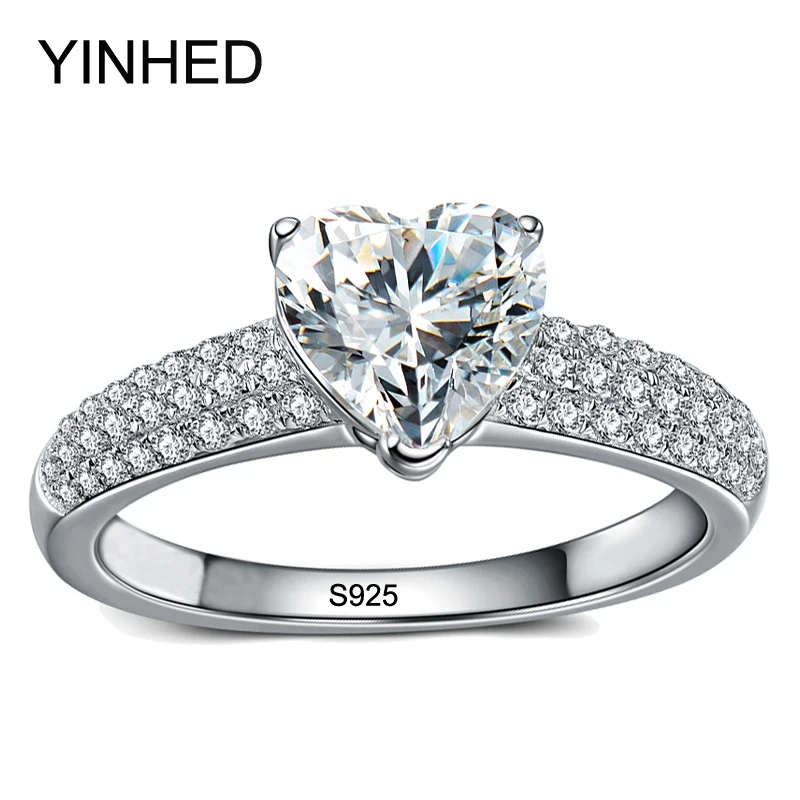 yinhed 100 genuine solid 925 sterling silver ring heart shape 2ct cz diamant engagement wedding rings for women zr179 - Heart Wedding Rings yinhed 100 genuine solid 925 sterling silver ring heart shape 2ct cz diamant engagement wedding rings for women zr179 - Heart Wedding Rings